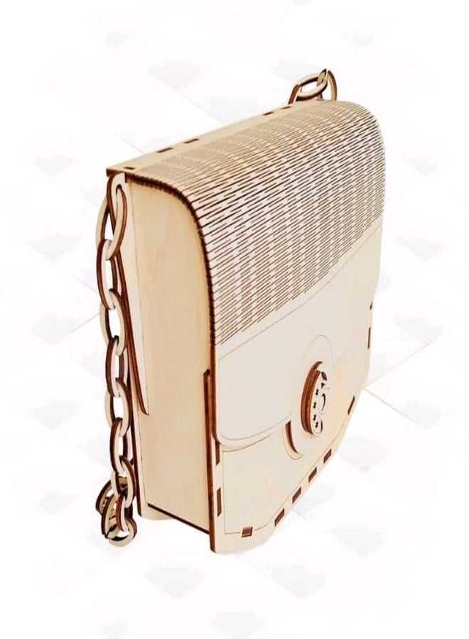 MeeCraft Antique Wooden Clutch with Wood Chain for Women, 18.4x15x5 cm, Beige. - Image 3